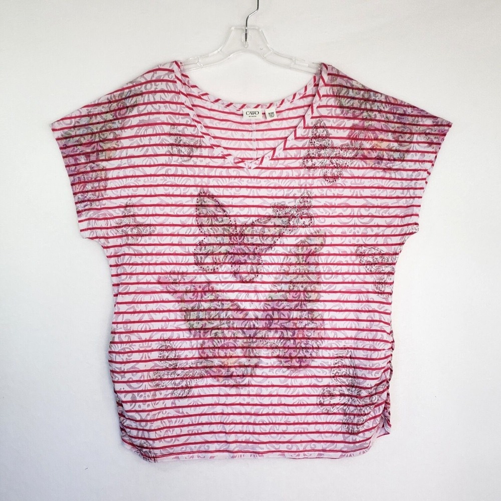 Cato‎ Woman Blouse Top Size 18/20 Butterfly Print Striped Cropped Dolman Sleeve